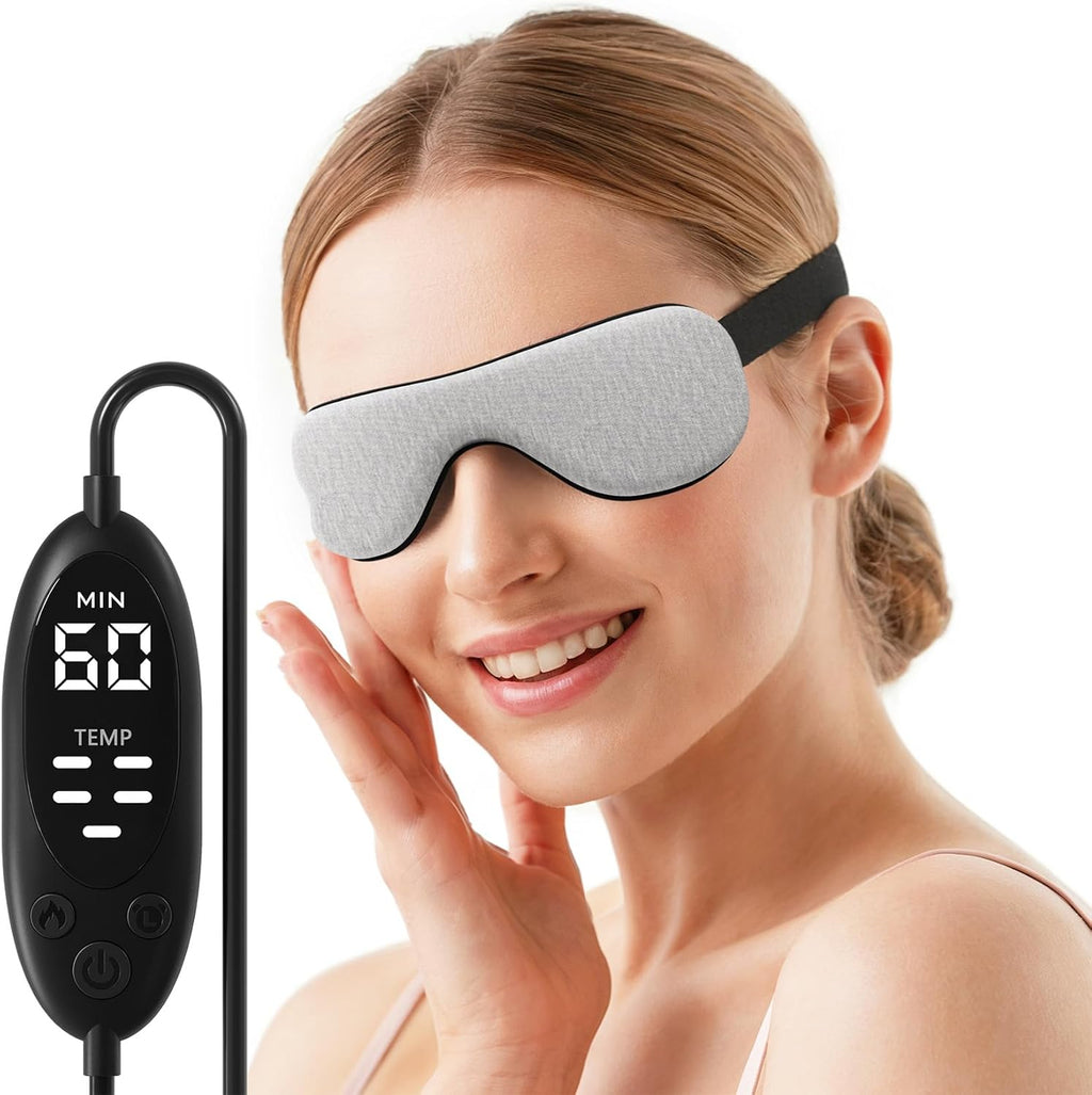 Heated Eye Mask – Warm Compress for Dry Eyes, USB Electric Heating Pad for Stye & Chalazion Eye Treatment, Eye Sleep Mask for Dark Circles and Puffiness Relief (Gray)