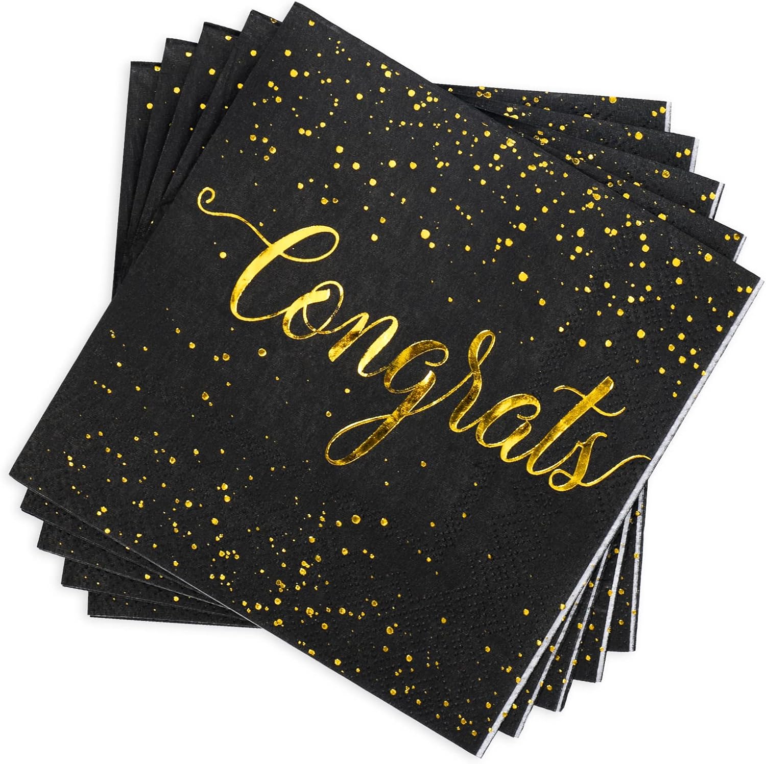 Whaline 80Pcs Congratulation Paper Napkin Gold Foil Congrats Dinner Napkin Black Graduation Party Disposable Lunch Napkins for Engagement Baby Shower Celebration Party