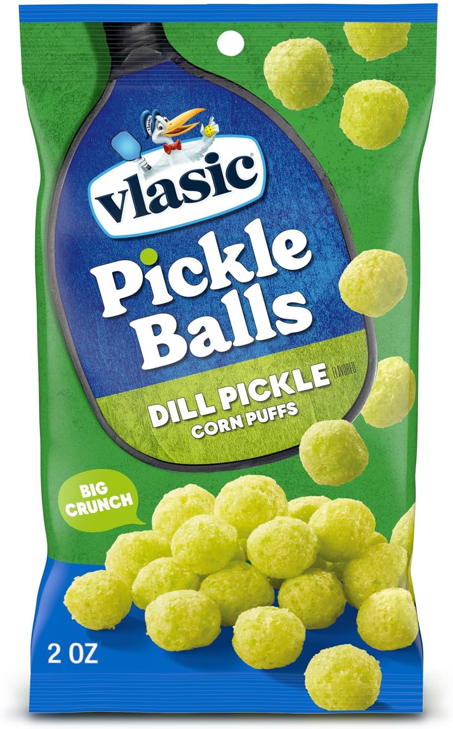 Vlasic Pickle Balls, Dill Pickle Flavored Corn Puffs, Pickleball Gifts, Easter Basket Stuffer for Pickle Lovers, 2 oz.