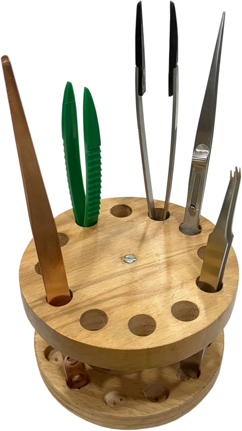 Wooden Tweezer Stand (Round) : Wood Holder Tweezers Storage Tool (290)