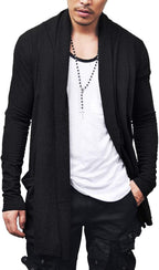 COOFANDY Men's Ruffle Shawl Collar Cardigan Open Front Lightweight Long Length Drape Cape Overcoat with Pockets