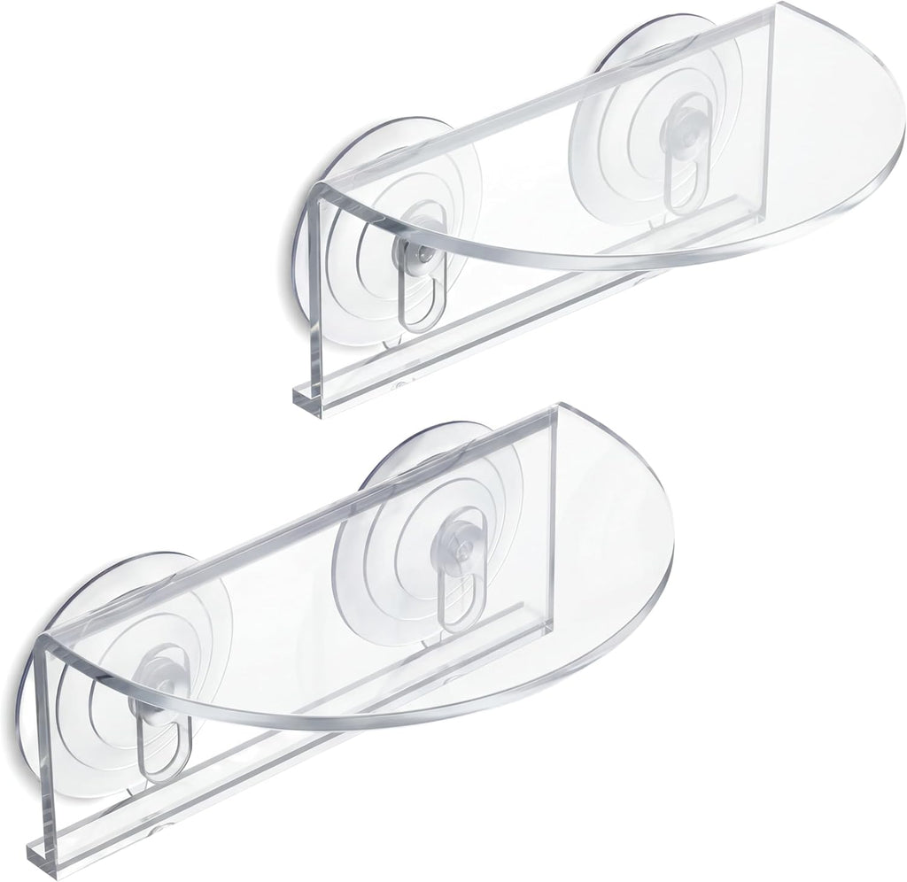 Window Plant Floating Shelf with Suction Cups, Acrylic Semicircular Ledge for Indoor Plants, Succulents, Herb Pots, Fish Tank, 2 Pack