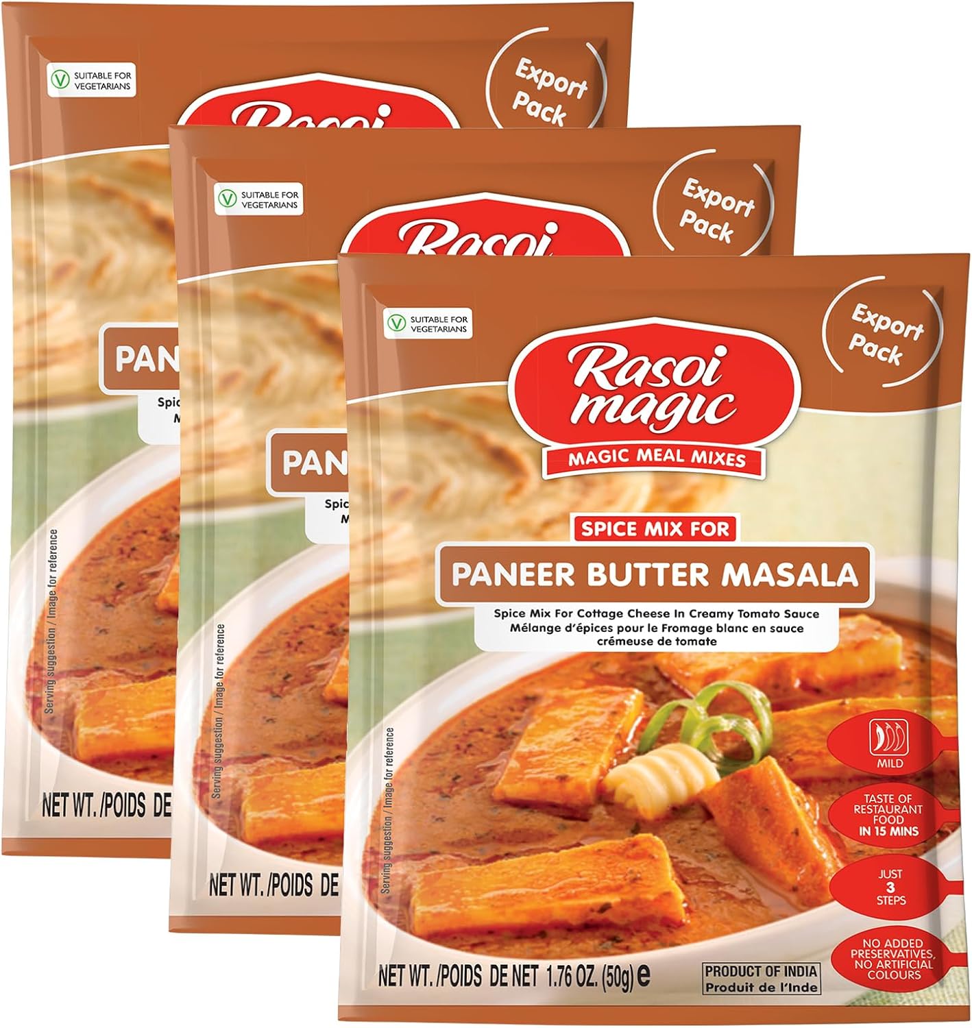 Rasoi Magic Spice Mix for Paneer Butter Masala (Pack of 3) | Ready-to-Cook | No Added Preservatives, No Artificial Colours | Restaurant-Style Flavours in 15 Minutes | 50g Each Packet