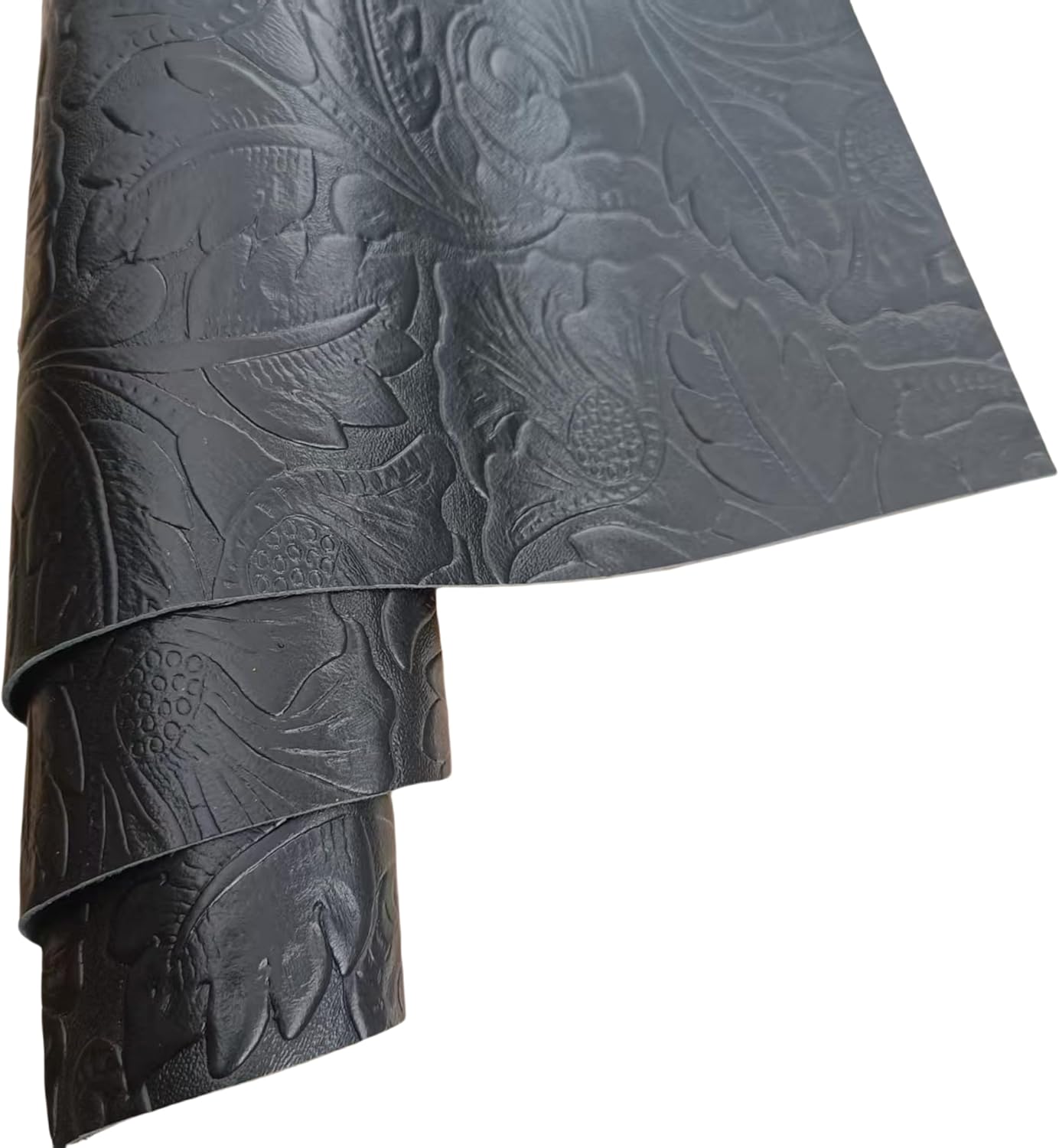 Embossed Leather Pieces with Floral Pattern, Decorative Textured Material, Multiple Sizes to Choose from (Black 8×12 inches)