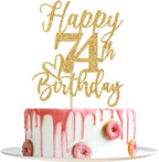 Happy 74th Birthday Cake Topper, 74th Birthday Decorations for Men/Women, Cheers to 74 Years, Hello 74, 74th Happy Birthday Party Supplies Gold Glitter