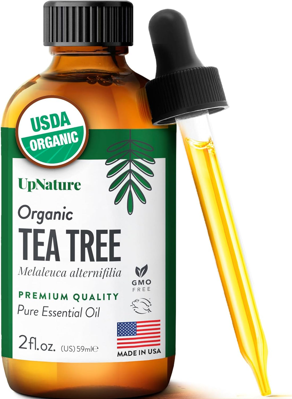 UpNature Tea Tree Oil - 100% Pure USDA Certified Organic Tea Tree Essential Oils for Skin, Hair, Toenail, Body and Scalp (2oz)