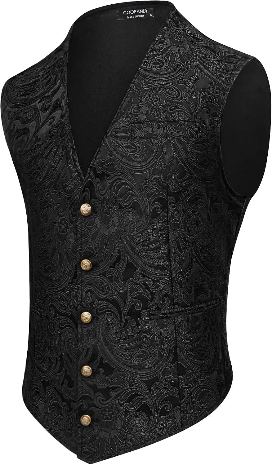 COOFANDY Mens Paisley Tuxedo Vest Victorian Steampunk Gothic Suit Vest Slim Fit V-Neck Waistcoat