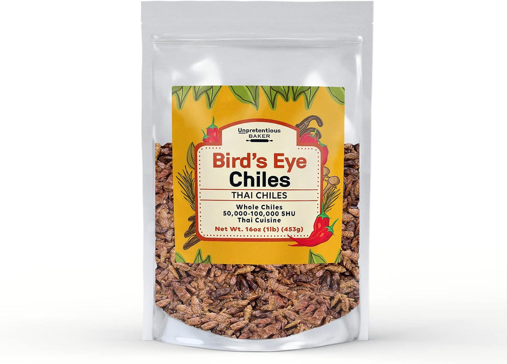 Unpretentious Whole Bird's Eye Chiles, 1lb, Thai Chiles, 50,000-100,000 SHU, Southeast Asian Cuisine