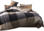 CottonLife Plaid Duvet Cover Twin, 100% Cotton Check Geometric Bedding 3pc Set, Retro Grey Hotel Quality Gingham Print Nordic Style, Reversible Solid Color with Zipper Closure, Ties (NO Comforter)