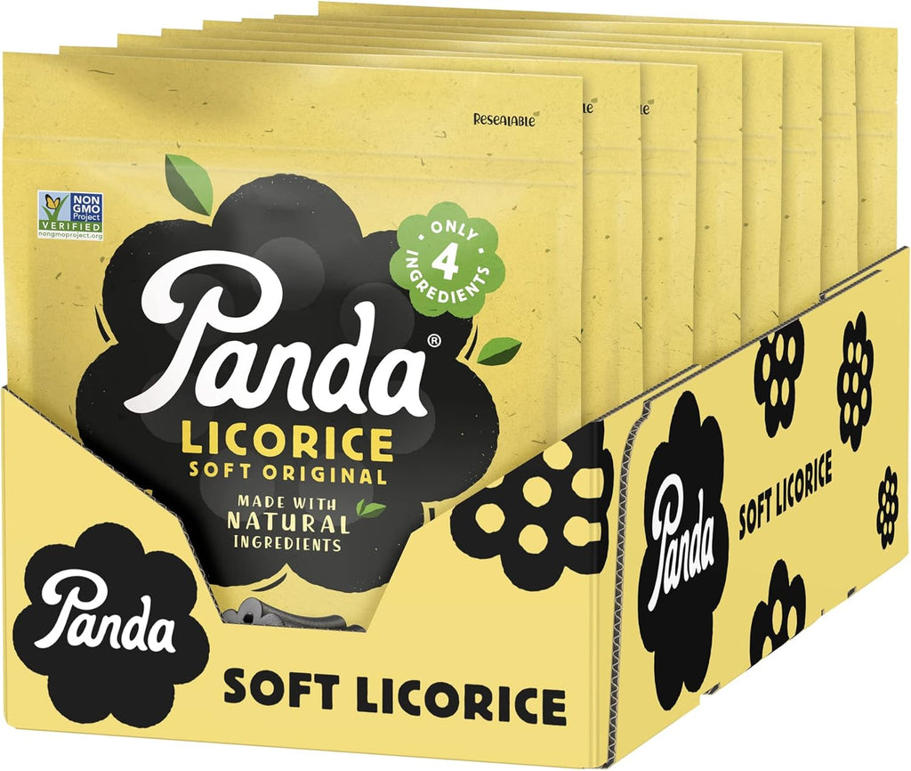 Panda ® | Natural Soft Original Licorice | Pure Panda Black Licorice Candy Made with Only 4 Natural Ingredients | Non-GMO Project verified | Vegan & Fat Free | 200 G - 7 OZ x 8 – Resealable Bags Pack