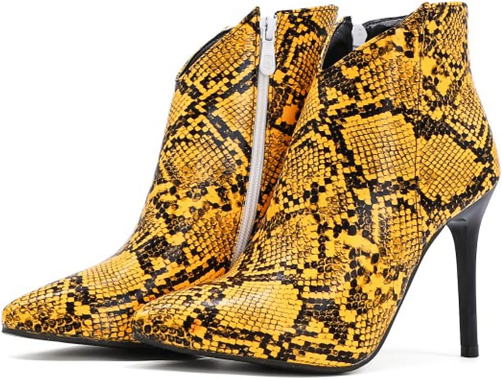 CoceMoce Sexy High Heel Stiletto Ankle Booties for Women Pointed Toe Short Boots with Zipper Snakeskin Animal-Print Autumn Winter Dress Shoes Party Dating Ballroom
