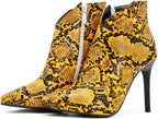 CoceMoce Sexy High Heel Stiletto Ankle Booties for Women Pointed Toe Short Boots with Zipper Snakeskin Animal-Print Autumn Winter Dress Shoes Party Dating Ballroom
