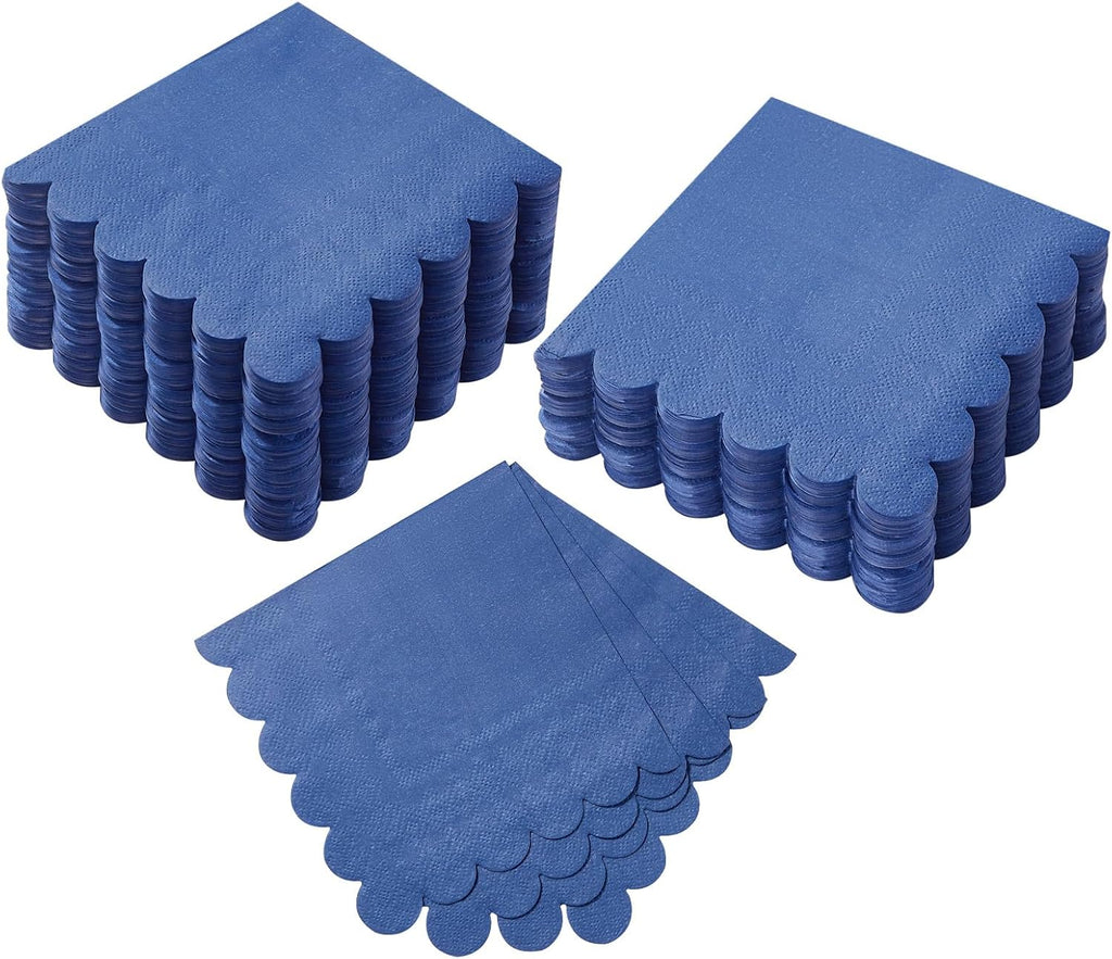 200 Pack Cocktail Napkin 2-Ply Scalloped Edged Dessert Napkins Folded 5 x 5 Inches Disposable Napkins for Dinner Wedding Birthday Party Bridal Anniversary Reception Event (Navy Blue)