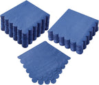 200 Pack Cocktail Napkin 2-Ply Scalloped Edged Dessert Napkins Folded 5 x 5 Inches Disposable Napkins for Dinner Wedding Birthday Party Bridal Anniversary Reception Event (Navy Blue)