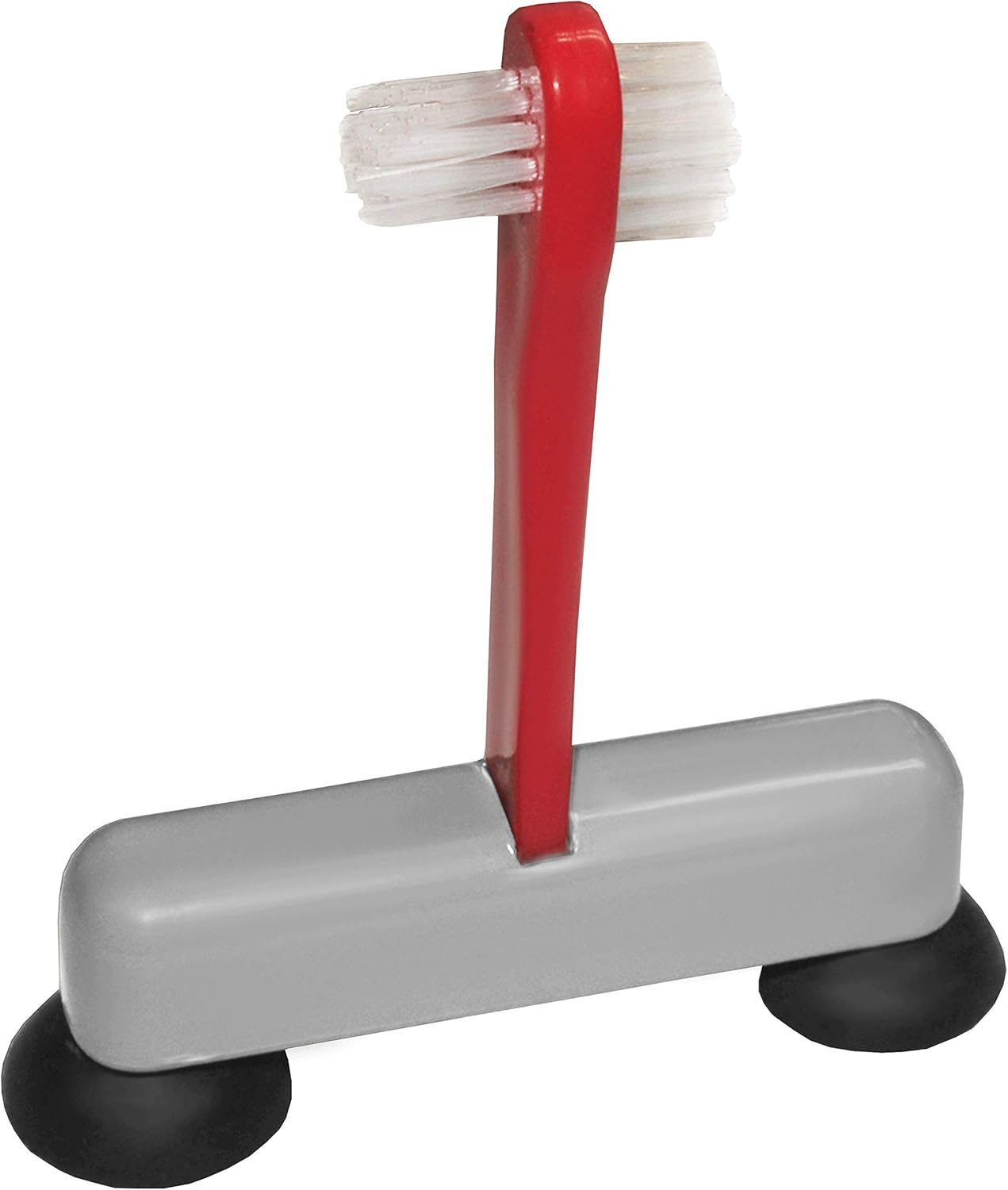 Rehabilitation Advantage Denture Scrub Brush & Suction Cup Holder,Red/Gray