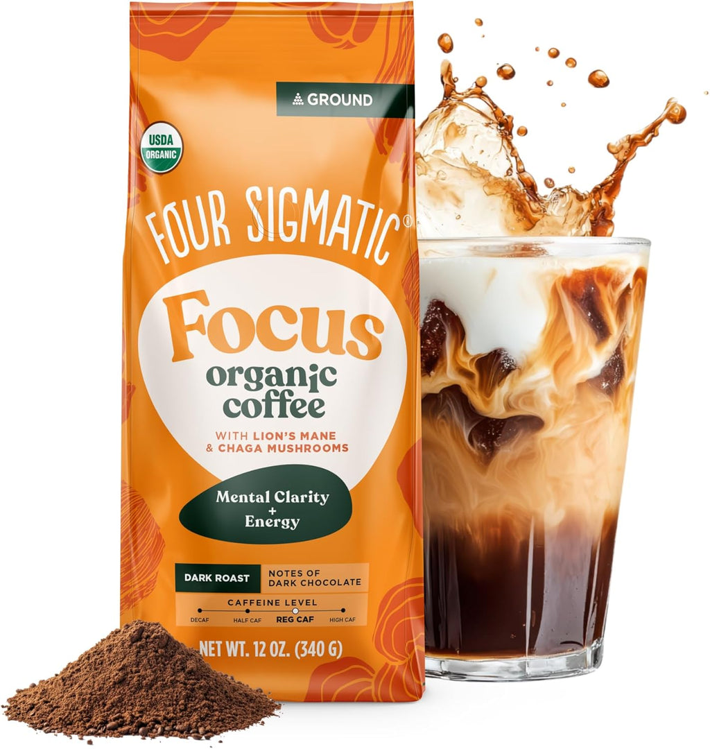Four Sigmatic Focus Mushroom Coffee | Organic Ground Coffee with Lion's Mane Mushroom and Chaga for Better Focus and Immune Support | 12oz Bag
