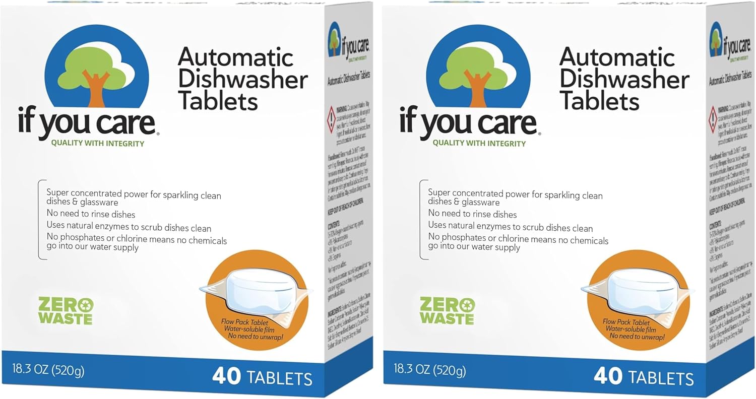 If You Care Dishwasher Tablets 40 Count - Powerful, Plant Based, Concentrated, Biodegradable, Natural Dish Cleaner Detergent, Dishwashing Soap Tabs (Pack of 2)