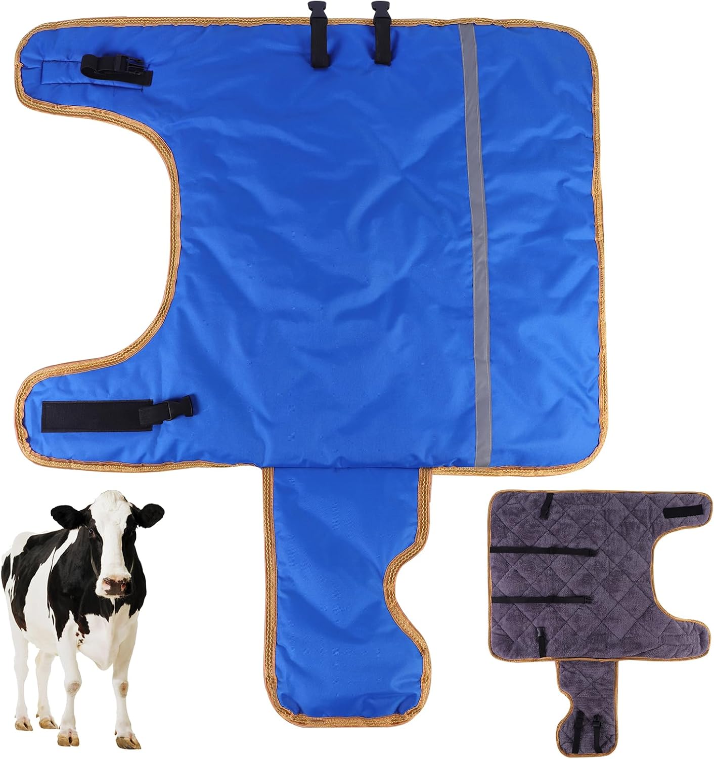 Pro Calf Blanket, Calf Warm Clothes Calf Saver Coat Blanket for Keep Cow Warmming Thickened Belly Protection Windproof Livestock Protector (A piece of Blue with Flannel Lining)
