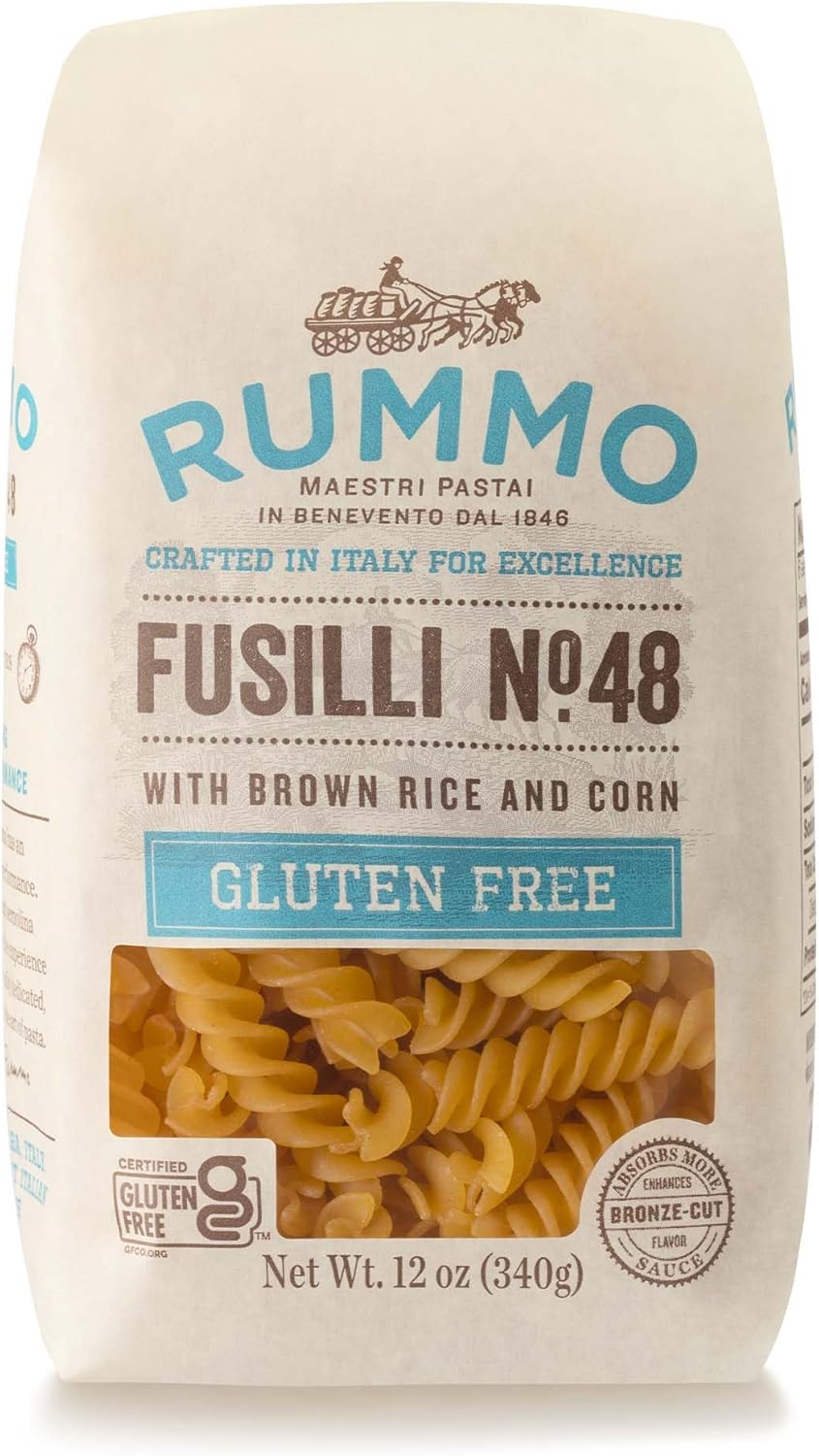 Rummo Gluten Free Fusilli N.48 - Gluten Free Fusilli Pasta Noodles, Made with Brown Rice & Corn, Pasta from Italy - 12 Ounce (Pack of 5)