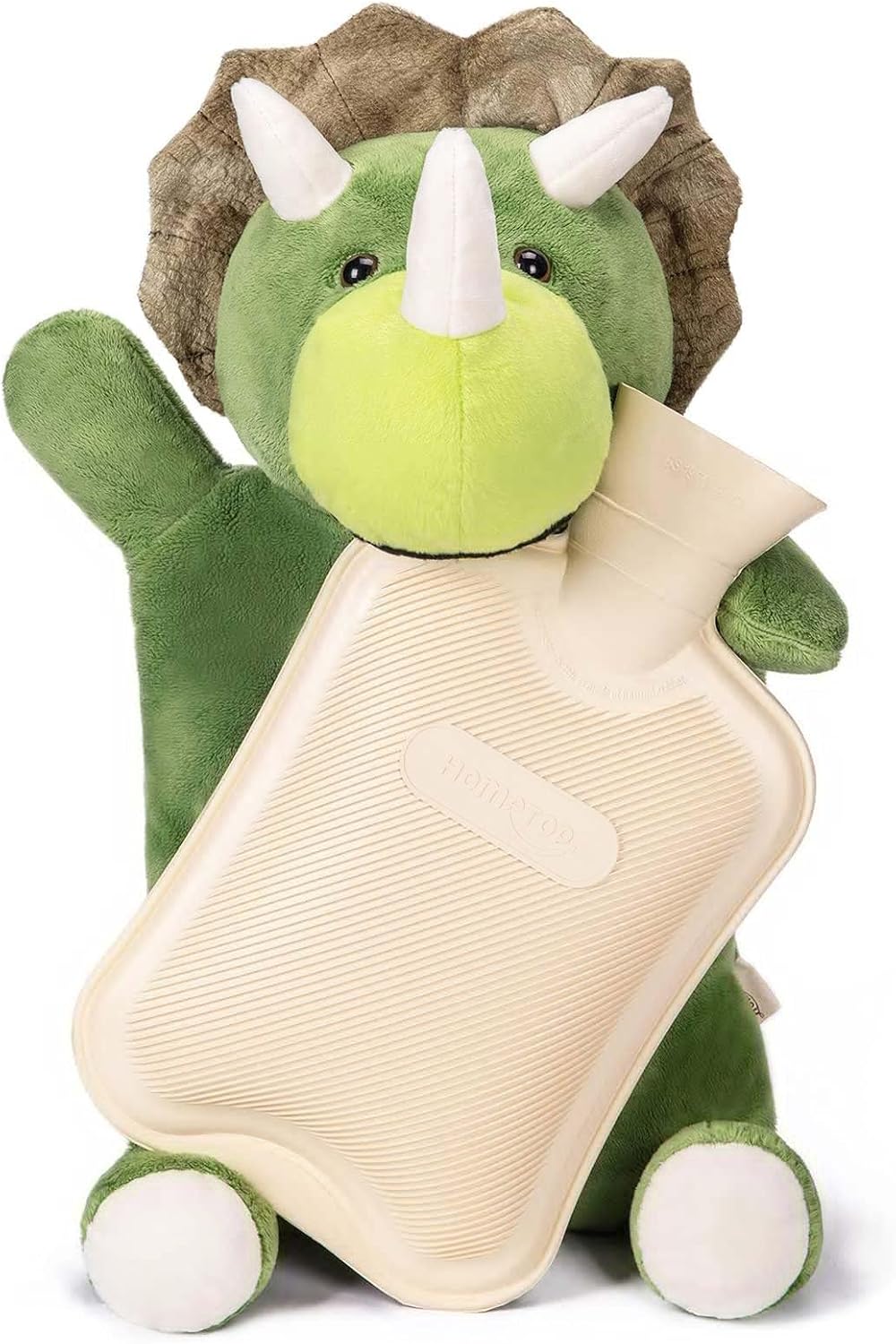 HomeTop Premium Classic Rubber Hot and Cold Water Bottle with Cute Stuffed Triceratops Cover