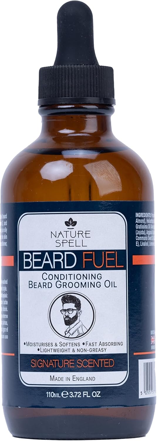 Nature Spell Beard Growth Oil, XL Bottle, 3.72 Fl Oz, Promotes Thicker, Fuller Beard & Mustache, Infused with Argan, Jojoba & Castor Oils, Nourishing Facial Hair Formula For Men, Vegan & Paraben Free