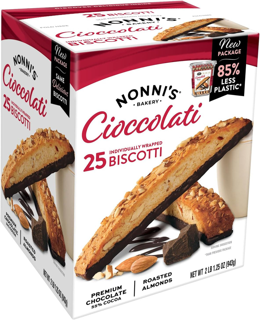 Nonni's Biscotti Value Pack with Larger Cookies, Cioccolati, Red, Cioccolati Roasted Almond, 33.25 oz