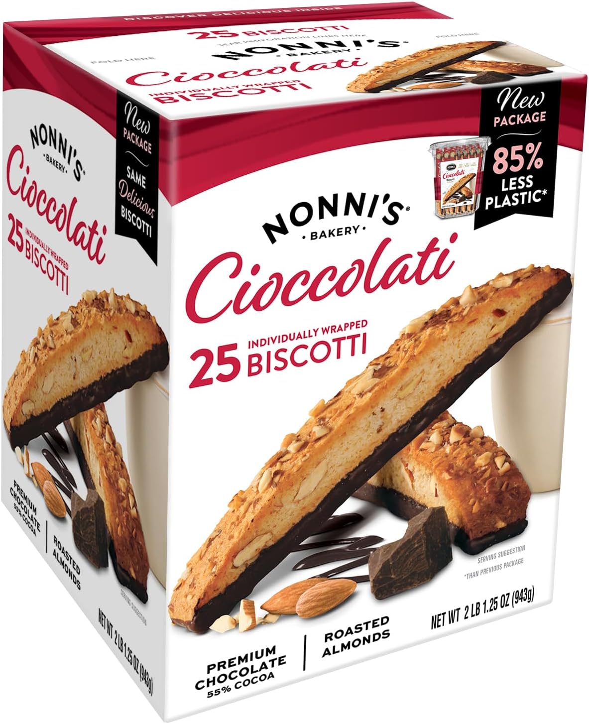 Nonni's Biscotti Value Pack with Larger Cookies, Cioccolati, Red, Cioccolati Roasted Almond, 33.25 oz