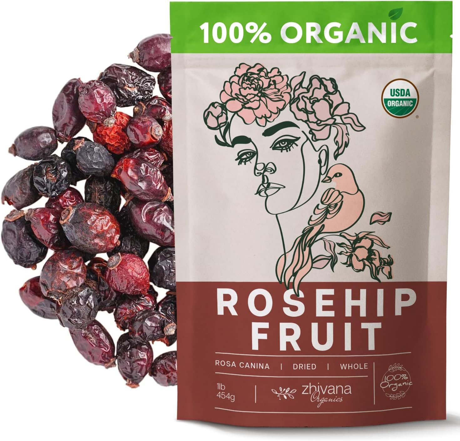 Organic Rose hips Dried Whole (16oz.) – Rosehip Fruit Tea Loose (Rosa Canina) – Source of Vitamin C from Food – European Origin