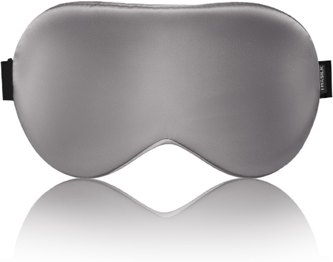THXSILK Sleep Mask 100% 19 Momme Pure Mulberry Silk Super Smooth Cooling Sleep Eye Mask Blackout for Women/Man/Kids Eye Cover with Wide Head Strap Good Night Sleep Comfortable Travel and Nap, Grey
