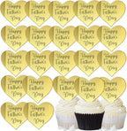 24 Pcs Happy Father's Day Cupcake Topper Acrylic Cake Disc Mirror Heart Cake Topper Engraved Happy Father's Day Cake Topper Heart Picks Cupcake Decorations for Dads Birthday Day (24, Gold)