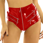 FEOYA Women's Black Latex Outfit PVC Shorts Party Club Clubwear