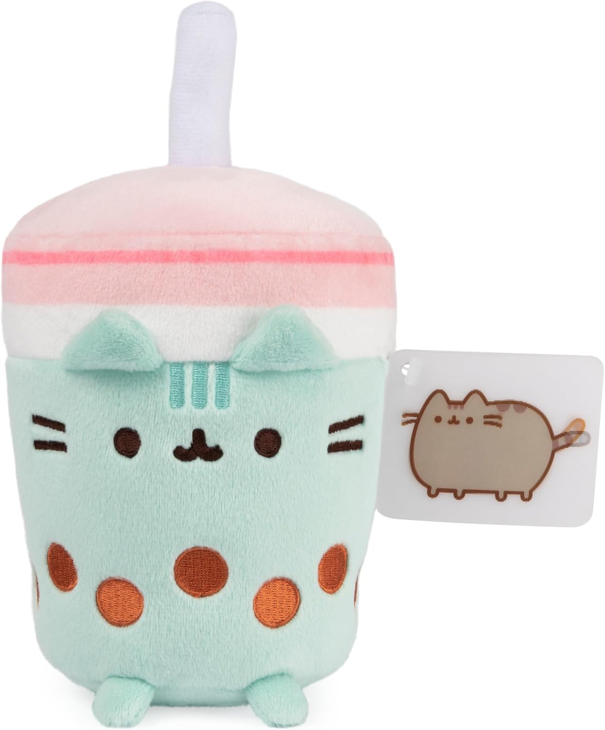 GUND Pusheen Boba Tea Cup Plush Cat Stuffed Animal for Ages 8 and Up, Green/Pink, 6”