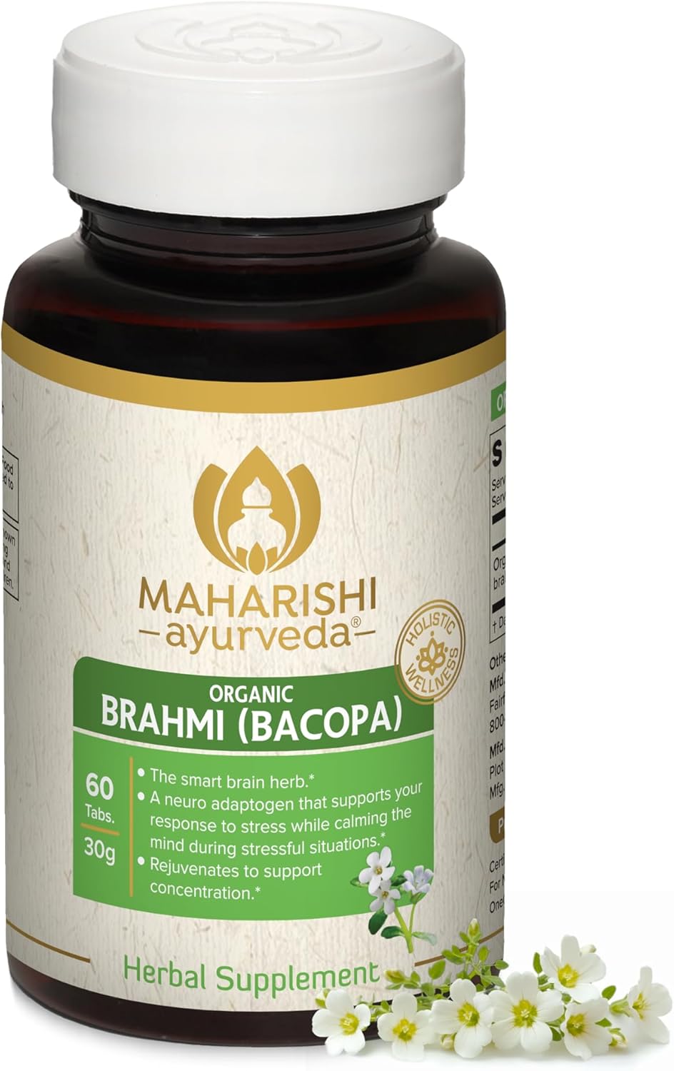Maharishi Ayurveda Organic Brahmi (Bacopa)– 500 mg, 60 Tabs – Herbal Supplement that Supports Focus, Memory, Concentration & Cognitive Health.| Non-GMO | Certified Organic*