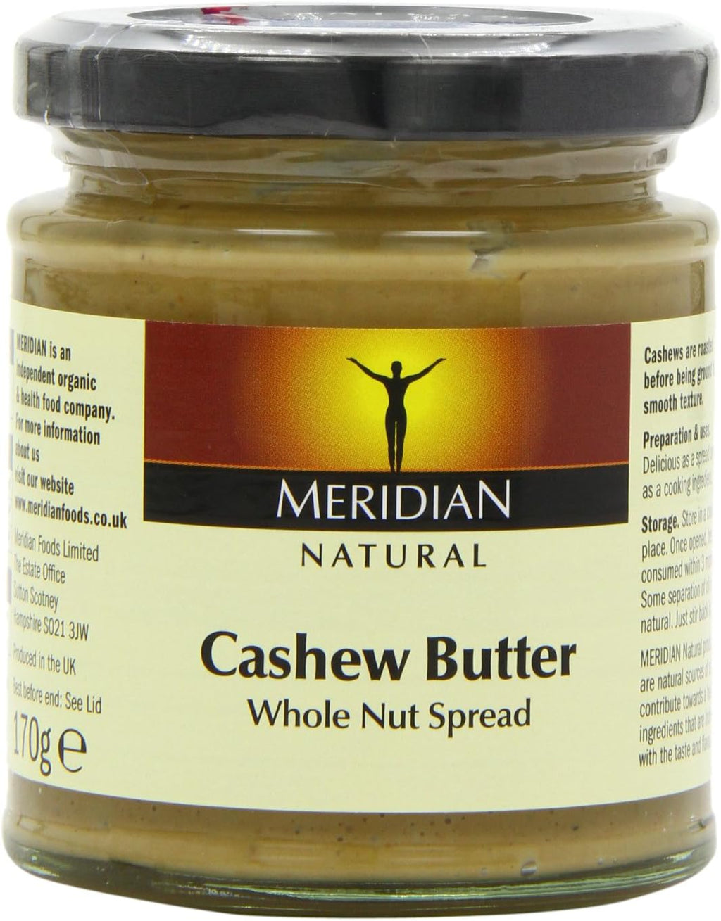 Meridian Natural Cashew Butter Whole Nut Spread 170 g (Pack of 3)