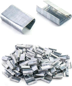 QWORK Seals for 1/2" Strap Width Steel Strapping, 500 Pcs Metal Clips for Firmly Securing Packaging and Pallet Banding, Fix Large and Medium-sized Loads for Storage and Transportation