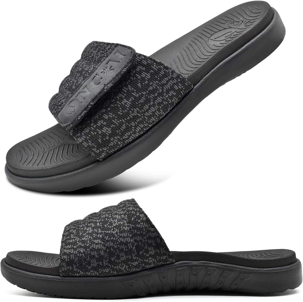 ONCAI Mens Sandals, Arch Support Sport Slides Open Toe Adjustable Straps Orthotic Cushioned Footbed for Plantar Fasciitis Rubber Soles Size 7.5-15