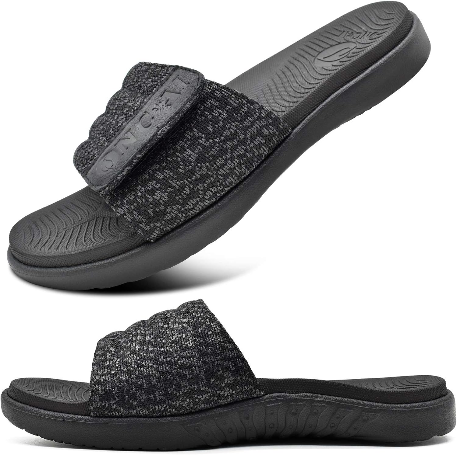 ONCAI Mens Sandals, Arch Support Sport Slides Open Toe Adjustable Straps Orthotic Cushioned Footbed for Plantar Fasciitis Rubber Soles Size 7.5-15