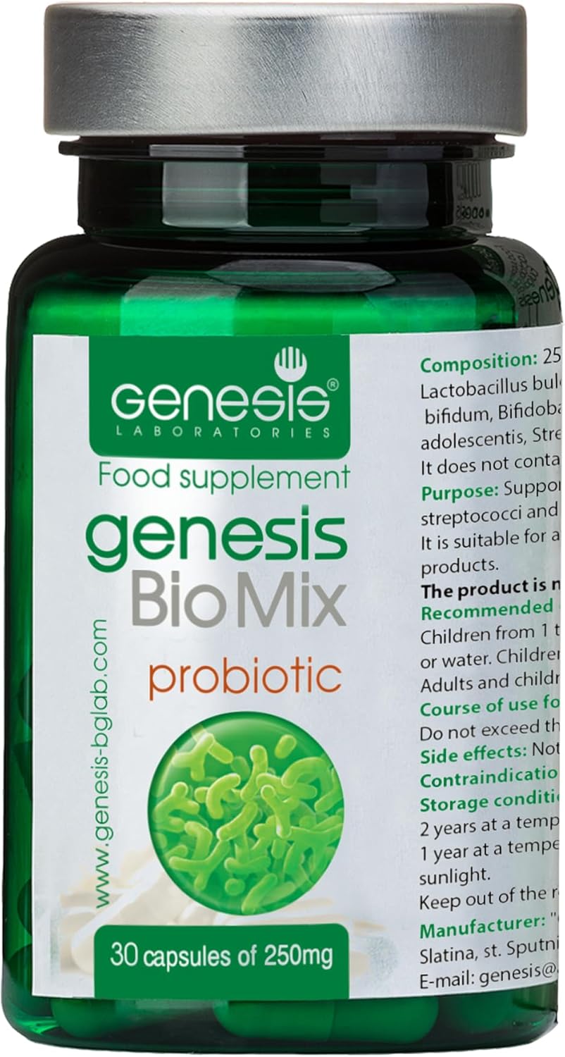 Genesis Biomix Probiotic with Lactobacillus and Bifidobacterium Strains May Support Gut Helth, Digestion, Immune System 240 Mg per Capsule 30 caps