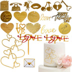 20 PCS Happy Valentine's Day Cake Toppers,Gold Acrylic Love Heart Cupid Cupcake Toppers,Valentine's Day Party Food Decorations,Anniversary Engagement Wedding Cake Decoration Birthday Party Supplies