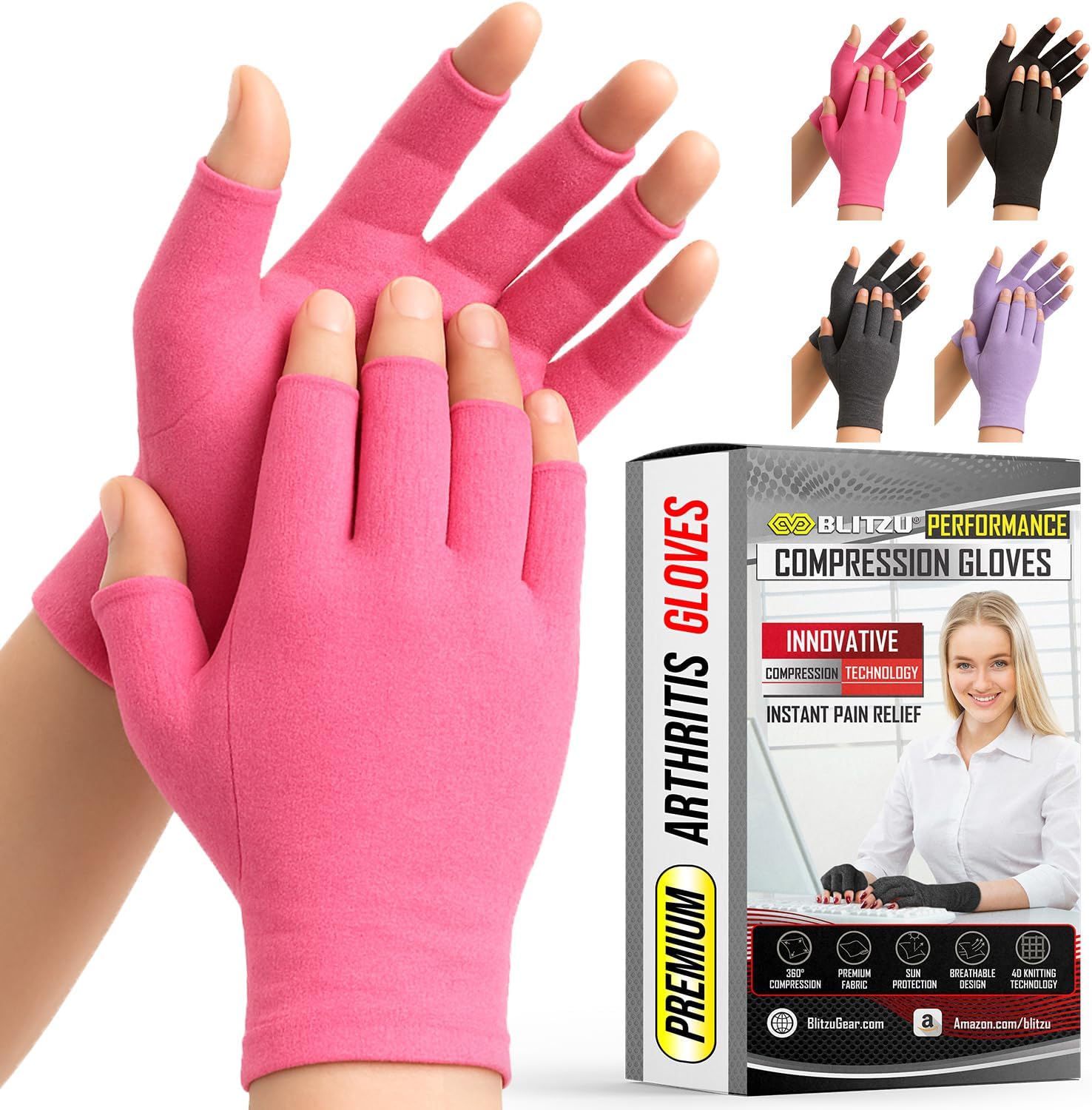 Compression Arthritis Gloves for Women and Men, Fingerless Rheumatoid Arthritis Carpal Tunnel Pain Relief Gloves, Hand Support Wrist Brace for Tendonitis Swelling Crocheting Typing Neuropathy Pink M