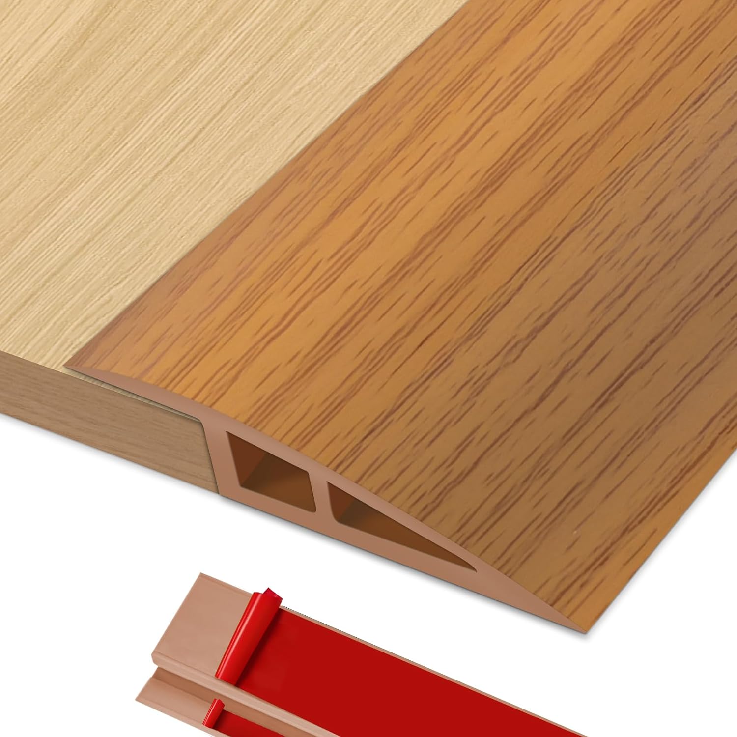 Door Thresholds Floor Transition Strip Self Adhesive 36 inch, 1/2'' ~ 3/5'' Threshold Ramps for Doorways, Edge Reducer Vinyl Transition Strip for Door Floor (Light Brown)