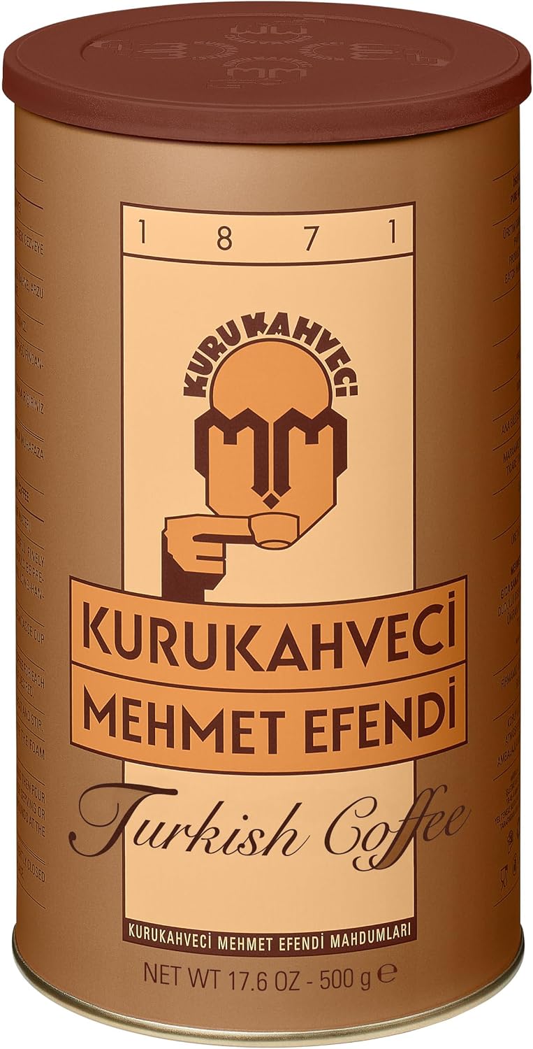 KURUKAHVECI MEHMET EFENDI Turkish Coffee, 100% Arabica, Finely Roasted Ground Coffee for Cezve, Rich Aroma, Medium, Authentic Turkish Coffee Tradition Since 1871, 17.6 OZ / 500 Gr