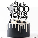 A Little Boo is on The Way Cake Topper, Halloween Baby Shower Cake Decorations, Little Boo, Halloween Themed Baby Shower Party Decorations (Black Glitter)