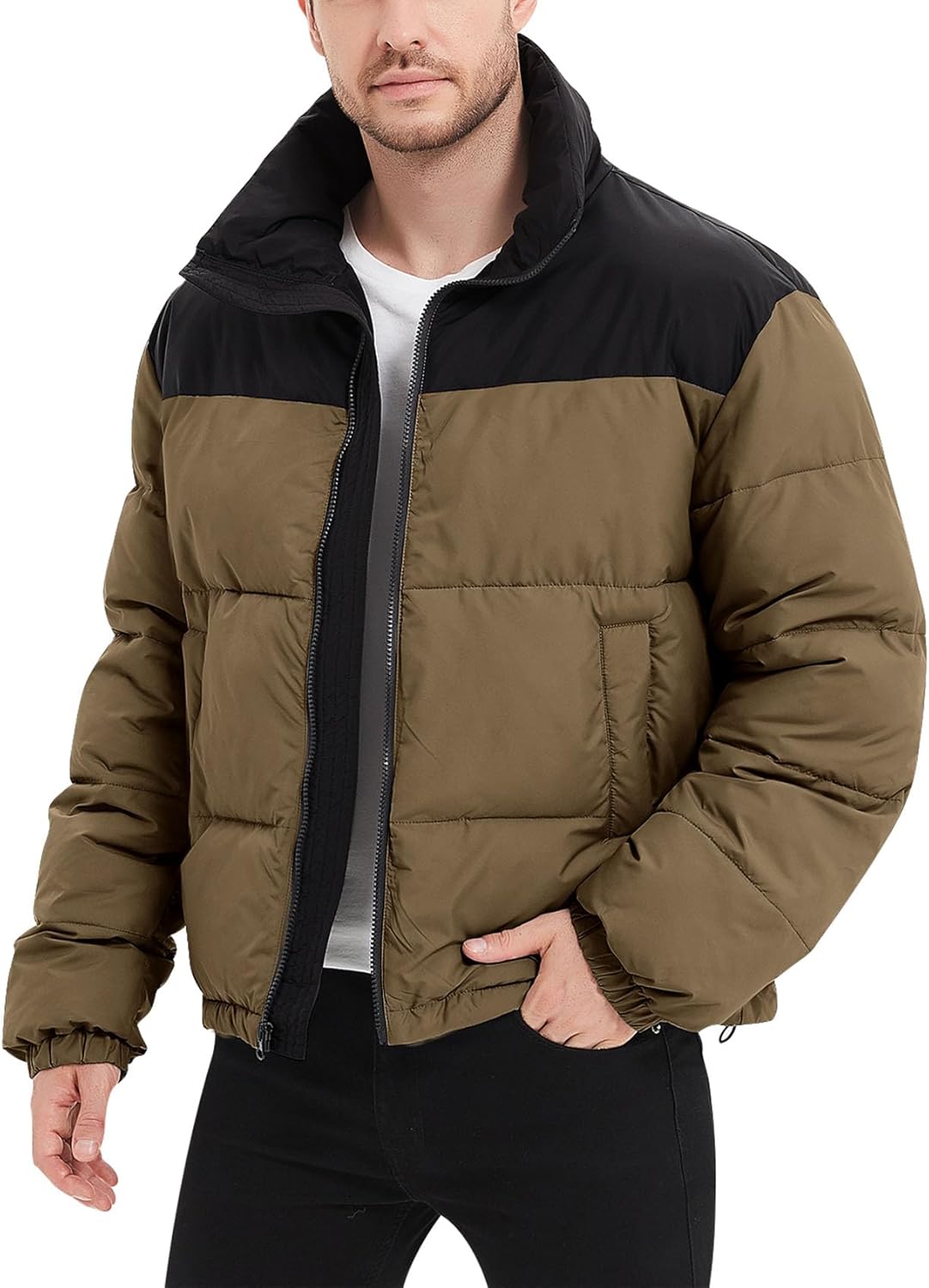 Flygo Mens Puffer Jacket Winter Coats Water Resistant Long Sleeve Zip Up Lightweight Quilted Down Jackets