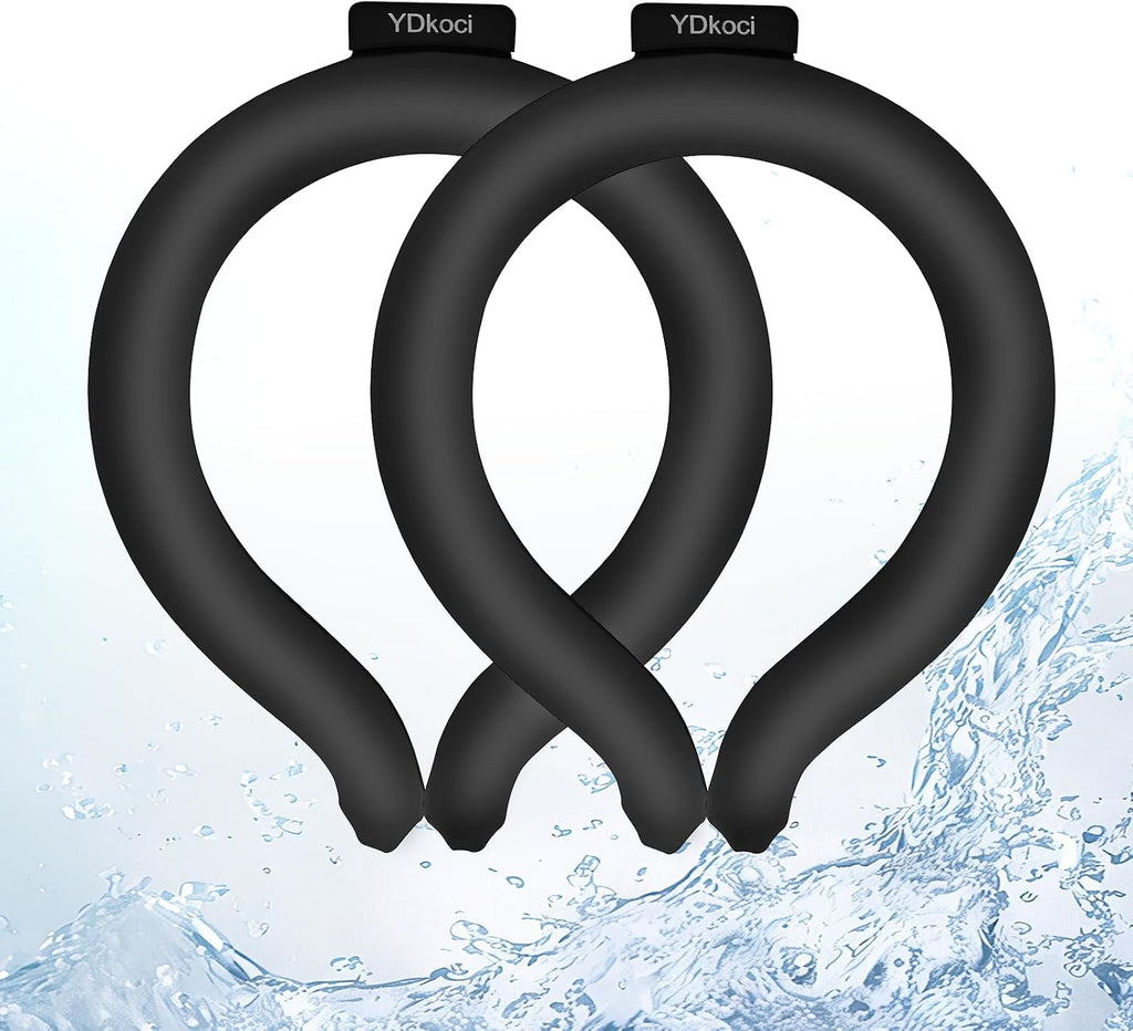 Neck Cooling Tube, Wearable Body Cooler Freeze Below 64°F with Insulated Bag, Reusable Cooling Neck Wraps for Summer, Outdoor Sports, Hiking, Travel, Hot Weather Relief for Men & Women (Black*2)