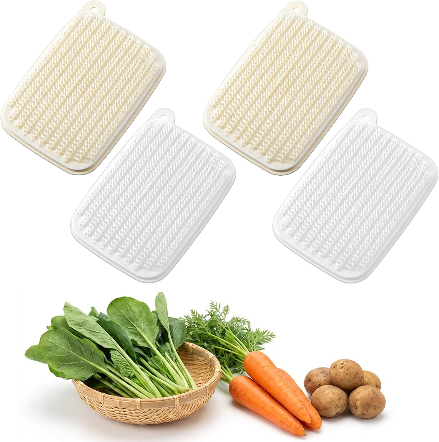 Vegetable Cleaning Brush 4 Pcs Potato Scrubber Brushes for Fruits and Vegetables, Soft Bristle Veggie Brush Silicone Reusable Cleaning Tools for Potatoes, Carrots, and Lotus Root