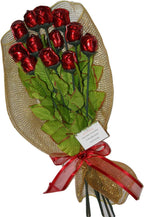 One Dozen Christmas Red Chocolate Roses Bouquet Gift of Long Stem 19-inch with Personalized Card
