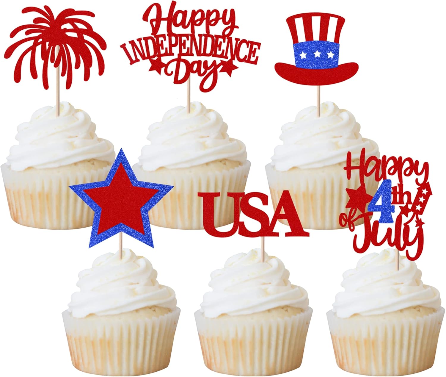 24 Pack Independence Day Cupcake Toppers 4th of July Cupcake Picks USA National Day Cake Decorations for Independence Day Theme USA Patriotic Party Supplies