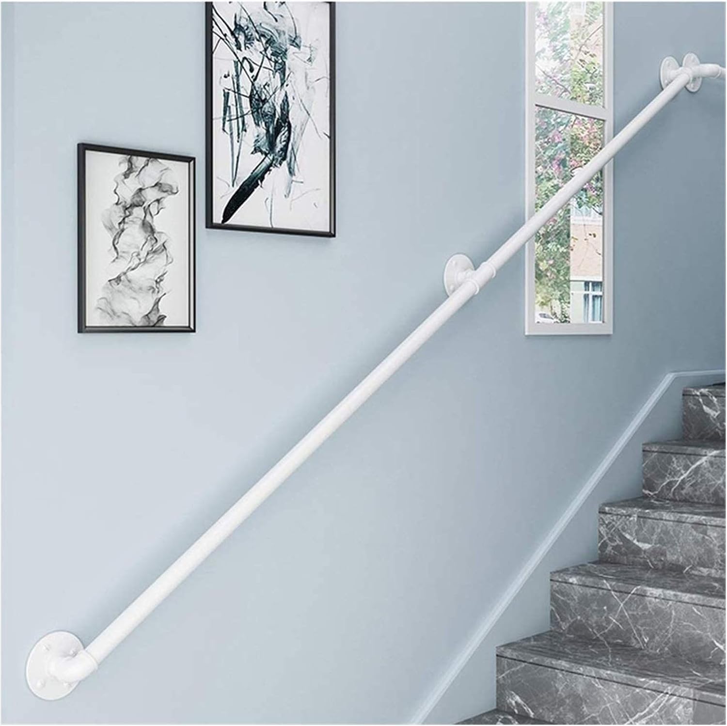 Outdoor Grab Rails for Stairs, Stair Handrail Banister Rail Support Kit Staircase Railing Brackets Metal Wrought Iron Grab Bar Elderly Children Interior and Exterior, White (Size : 30cm (1ft))