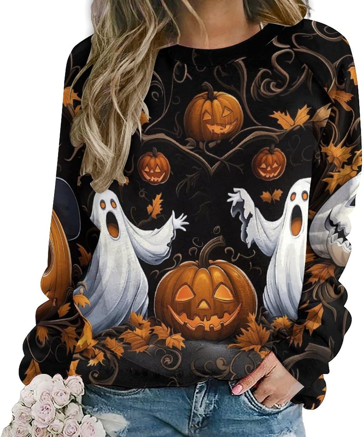 domirica Sweatshirts for Women Floral Printed Long Sleeve Pullover Crewneck Oversized Trendy 2024 Fall Fashion Outfits